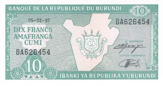 Burundi p33d 10 Francs 1997